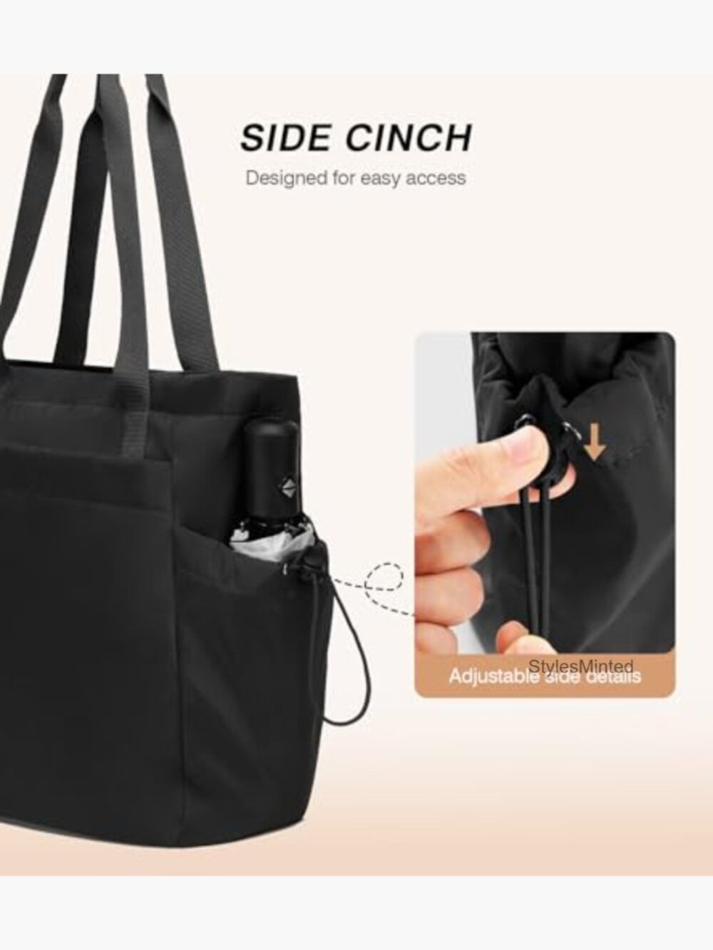 Large Tote Bag Lightweight Travel Work Gym Handbag with Zipper - Picture 6 of 7